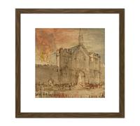 Constable The Houses Of Parliament On Fire 1834 Painting 8X8 Inch Square Wooden Framed Wall Art Print Picture with Mount Artery8 Brown One Size