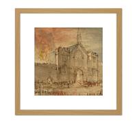 Constable The Houses Of Parliament On Fire 1834 Painting 8X8 Inch Square Wooden Framed Wall Art Print Picture with Mount Artery8 Light Oak One Size