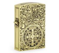 Constantine Lighter, Carved Vintage Oversized Heavy Armor Style Gold Petrol Kerosene St Benedict Metal Lighter for Collect Men, Dad, Husband Gift