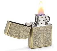 Constantine Lighter, Carved Vintage Style Gold Petrol Kerosene St Benedict metal Lighter for Collect Men, Dad, Husband Gift