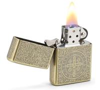 Constantine Lighter, St. Benedict Lighters Vintage Style Gold Petrol Kerosene for Collect Men, Dad Gift