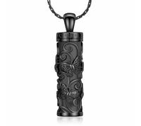 constantlife Butterfly Cylinder Urn Necklace Cremation Jewelry for Ashes Stainless Steel Pendant Funeral Keepsake Loved Ones Memorial Gift for Women Men, Stainless Steel, stainless steel