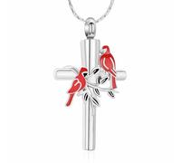 constantlife Cardinal Urn Necklace for Ashes Stainless Steel Red Blue Bird Pendant Cremation Keepsake Human Pet Memorial Jewelry for Women Men, Stainless Steel, No Gemstone