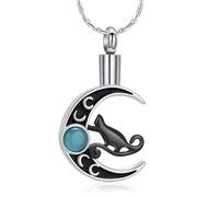 constantlife Cat Moon Urn Necklace for Women Pet Cremation Jewelry for Ashes Stainless Steel Pendant Funeral Keepsake Loved Ones Memorial Gift, Stainless Steel, stainless steel
