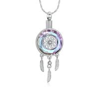 constantlife Circle of Life Dreamcatcher Cremation Jewelry for Ashes Stainless Steel Crystal Pendant Urn Necklace Keepsake Human Pet Memorial Gift for Women Men, S, Stainless Steel, No Gemstone