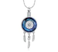 constantlife Circle of Life Dreamcatcher Cremation Jewelry for Ashes Stainless Steel Crystal Pendant Urn Necklace Keepsake Human Pet Memorial Gift for Women Men, S, Stainless Steel, No Gemstone