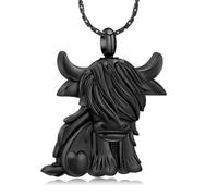 constantlife Highland Cow Urn Necklace for Ashes Human Pet Cremation Jewelry for Ashes Funeral Keepsake Loved Ones Memorial Pendant Gift for Women Men, Stainless Steel, stainless steel