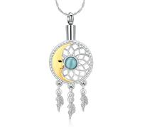 constantlife Moon Dreamcatcher Cremation Jewelry for Ashes Stainless Steel Memorial Pendant Urn Necklace Loved Ones Human Funeral Keepsake for Women Men, Stainless Steel, No Gemstone