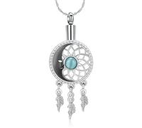 constantlife Moon Dreamcatcher Cremation Jewelry for Ashes Stainless Steel Memorial Pendant Urn Necklace Loved Ones Human Funeral Keepsake for Women Men, Stainless Steel, No Gemstone