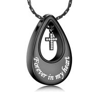 constantlife Teardrop Cremation Jewelry for Ashes Cross Urn Necklace for Women Men Memorial Pendant Sympathy Gift for Loved Ones- Engraved Always in my heart, Stainless Steel, No Gemstone
