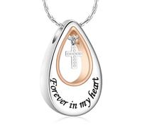 constantlife Teardrop Cremation Jewelry for Ashes Cross Urn Necklace for Women Men Memorial Pendant Sympathy Gift for Loved Ones- Engraved Always in my heart, Stainless Steel, No Gemstone