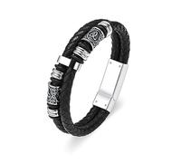 constantlife Viking Thor's Hammer Cremation Bracelet for Ashes for Men Braided Leather Wristband Cuff Bangle Memorial Urn Jewelry Funeral Keepsake Gift, 22 cm, Stainless Steel, stainless steel
