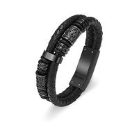 constantlife Viking Thor's Hammer Cremation Bracelet for Ashes for Men Braided Leather Wristband Cuff Bangle Memorial Urn Jewelry Funeral Keepsake Gift, 22 cm, Stainless Steel, stainless steel