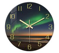 Constantplanet Beach Wall Clock for Bedroom 14 Inch Glass Silent Wall Clock Battery Operated Analog Clocks Wall Decorative