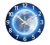 Constantplanet Dark Blue Glass Battery Wall Clock Modern - 16 Inch Large Wall Clocks for Living Room Decor - Moon Analog Wall Clock Silent