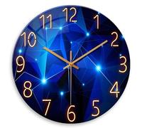 Constantplanet Extra Large Wall Clock for Office Blue Glass Wall Clock Battery Operated 24 Inch Clocks for Wall
