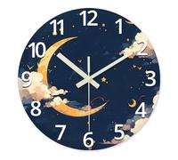 Constantplanet Moon Battery Powered Clock 12 Inch - Round Dark Blue Wall Clock for Bedroom - Small Analog Non Ticking Wall Clock Silent