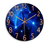 Constantplanet Round Wall Clock for Living Room 14 Inch Blue Modern Wall Clocks Battery Operated Glass Slient Wall Clock Non Ticking