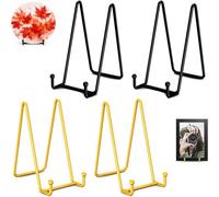 Constefire Plate Stands for Display 4 PCS - 6 Inch Plate Holder Display Stand + Metal Frame holder stand for Picture, Decorative Plate, Book, Photo Easel Golden Black(4 Pack, 2Color).