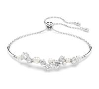 Constella bangle, Crystal pearl, Round cuts, White, Rhodium plated