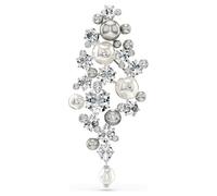 Constella brooch, Crystal pearl, Round cut, White, Rhodium plated