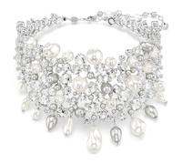 Constella choker, Crystal pearl, Round cut, White, Rhodium plated