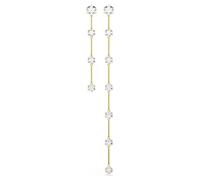 Constella drop earrings, Asymmetrical design, Round cut, White, Shiny gold-tone plated