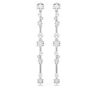 Swarovski Constella Drop Earrings, Clear Round-Cut Crystals and Crystal Pearls in a Rhodium-Finished Setting, Part of the Swarovski Constella Collection