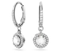 Constella drop earrings, Round cut, Pavé, White, Rhodium plated
