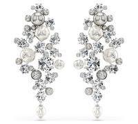 Constella earrings, Crystal pearl, Round cut, White, Rhodium plated