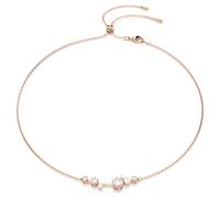 Constella necklace, Crystal pearl, Round cuts, White, Rose gold-tone plated