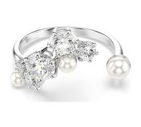 Constella open ring, Crystal pearl, Round cuts, White, Rhodium plated