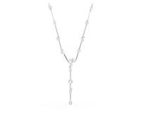 Constella Y necklace, Crystal pearl, Round cuts, White, Rhodium plated