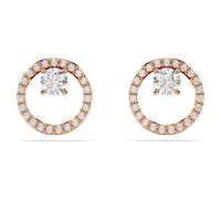 Constella stud earrings, Round cut, White, 18K rose gold finish