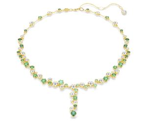 Constella Y necklace, Mixed cuts, Green, Gold-tone plated