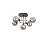 Constellation 5 Arm Flush Ceiling Light - Graphite, Satin Nickel with Smoke Glass