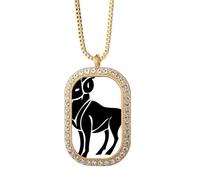 Constellation Aries Zodiac Symbol Necklace Pendant Diamond Crystal Golden Jewelry