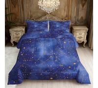Constellation Coverless Duvet Super King Size, Navy Blue Celestial Starry Sky Galaxy Reversible Comforter Set 3 Pcs, 2 Pillowcases, Bedroom Decor, 10.5 Tog Soft Lightweight Warm All Seasons BZ-USA1257