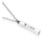 Constellation Necklace, Personalized 3d Bar Engraving Vertical Bar Necklace, Cool Simple Customized Necklaces, Cuboid Stick Pendant, Gift Ideal for Yourself, Family, and Friends! (silver,Taurus)