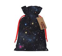 Constellation Star Clusters Galaxies Christmas Drawstring Gift Bags with Tags, Xmas Gift Bags with Red Ribbon, Reusable Gift Wrapping Bag Fabric Goody Gift Sacks for Party Presents Decorations