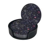 Constellation Star Clusters Galaxies Coasters Set Of 6 For Drinks With Holder, Classy And Simple Coasters For Coffee Table, Great Housewarming Gifts