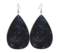 constellation star clusters galaxies leather earrings teardrop shape double sided dangle earrings lightweight women ear accessories fashion jewelry birthday gift