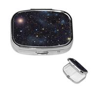 Constellation Star Clusters Galaxies Pill Box 2 Compartment Round Metal Pill Case for Purse & Pocket, Portable Medicine Organizer Travel Pillbox Daily Pill Container Holder to Hold Vitamins, Fish Oil