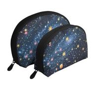Constellation Star Clusters Galaxies Print Makeup Bag Set 2-Piece Portable Clutch Pouch Travel Cosmetic Pouches Toiletry Bags for Daily Storage & Travel Organization