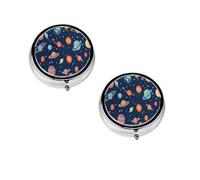 Constellation Star Clusters Galaxies -Print Portable Round Pill Box - Stylish Round Pill Organizer for Travel Compartments Gift for Medication Management