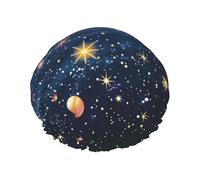 Constellation Star Clusters Galaxies Printed Double-Layer Waterproof Shower Cap - Reusable Spa & Face Mask Bathing Hat for Travel, Home Care & Beauty Routine