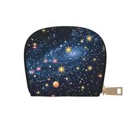 Constellation Star Clusters Galaxies Printed Leather Half Circle Card Wallet Zipper Card Case Holder, Compact Stylish for Men and Women