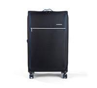 Constellation Triolite Large Soft Shell Suitcase Black/Blue | Large soft shell suitcase for travel, 8 wheels, inner pocket and packing straps, trolley handle, top and side handles