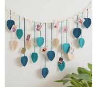 Constprog 1pc Boho Style Leaves Garland, Macrame Wall Art, Mid Century Modern, Above Bed Decor, Home Decor (Blue)