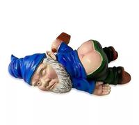 Constprog Funny Dwarf Drunk Sculpture Ornaments Rude Gnome Statue Garden Landscape Decor (15cm blue)